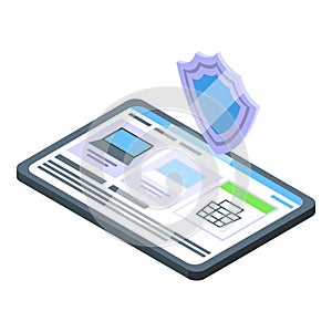 Secured tablet icon isometric vector. Laptop code