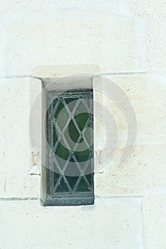 Secured window of, a 1300\'s cathedral, in Reim, France