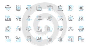 securities linear icons set. Stocks, Bonds, Equities, Futures, Derivatives, Options, Mutual funds line vector and