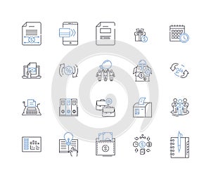 Securities trading line icons collection. Shares, Bonds, Futures, Options, Exchange, Stocks, Currency vector and linear