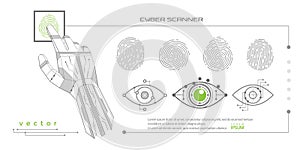 Security access sign.Touch ID icons. Eye scanner. A robot hand scans a fingerprint. Vector illustration
