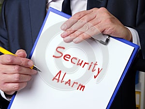 Security Alarm inscription on the sheet