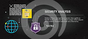 Security analysis, banner internet with icons in vector