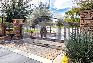 Security Automobile Gate With Rock Columns