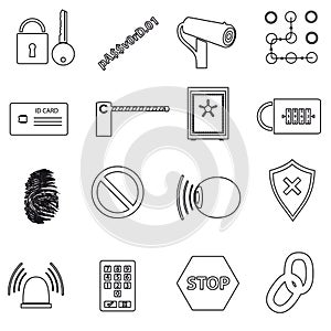 Security black simple outline icons set