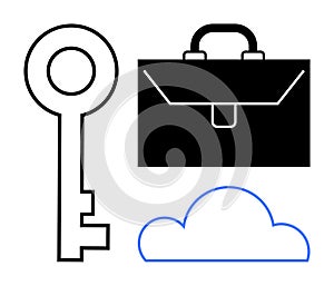 Key, Briefcase, and Cloud Security, Business Solutions, and Cloud Computing
