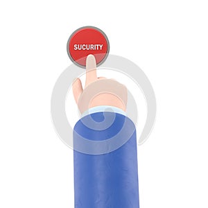 Security button. Hand pressing red button. Push finger. 3d illustration flat design. Beginning action,concept. Sos icon.
