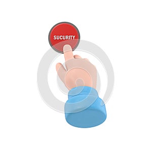 Security button. Hand pressing red button. Push finger. 3d illustration flat design. Beginning action,concept. Sos icon.