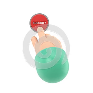 Security button. Hand pressing red button. Push finger. Beginning action,concept. Sos icon.3D rendering