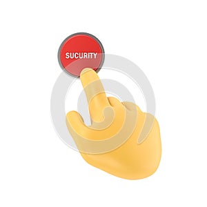 Security button. Hand pressing red button. Push finger. 3d illustration flat design. Beginning action,concept. Sos icon