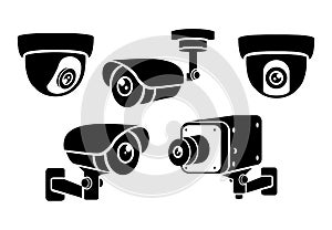 various types of security camera. cctv surveillance security camera. security camera icons video surveillance sign set