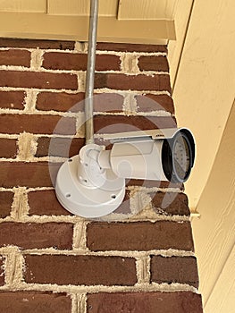 Security camera on a brick wall