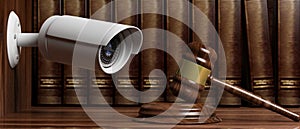 Security Camera CCTV on on blur lawyer office background. 3d illustration