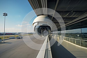 Security Camera, CCTV on location, airport. AI Generative