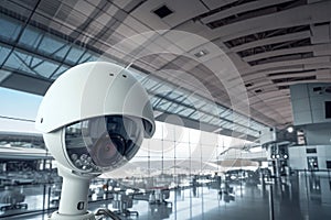 Security Camera, CCTV on location, airport. AI Generative