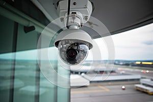 Security Camera, CCTV on location, airport. AI Generative