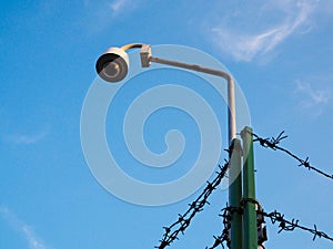 Security camera cctv on pole with blue sky background