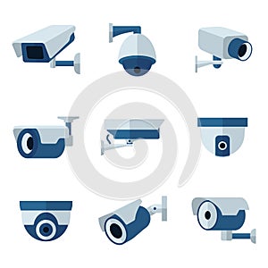 Security camera, CCTV vector flat icons set