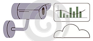 Security Camera with Data Analytics and Cloud Technology Connection Concept