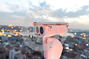 Security camera detects the movement of traffic and terrorist threat. The concept of security and the prevention of