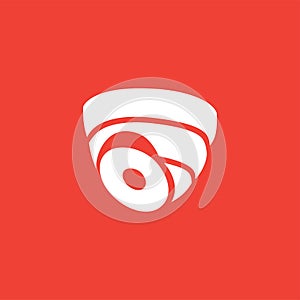 Security Camera Dome Icon On Red Background. Red Flat Style Vector Illustration
