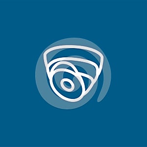 Security Camera Dome Line Icon On Blue Background. Blue Flat Style Vector Illustration