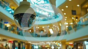 Security Camera Hanging in a Modern Shopping Mall