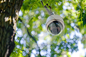 Security Camera Hanging From Tree. Generative AI
