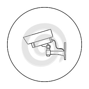 Security camera icon in outline style isolated on white background. Museum symbol stock vector illustration.