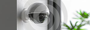 Security camera on the inside wall of a building, security on city streets, banner