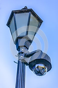 Security camera on a lamp post
