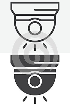 Security camera line and solid vector icon set in different style