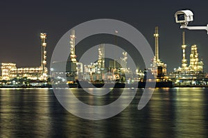 Security camera monitoring the Oil and gas refinery at night tim