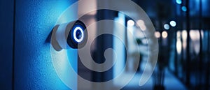 Security Camera Mounted on a Blue Wall