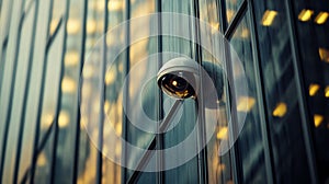 Security Camera Mounted on Glass Building Wall