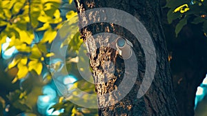 Security Camera Mounted on a Tree Trunk