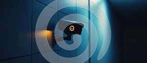 Security Camera Mounted on a Wall in a Dark Hallway