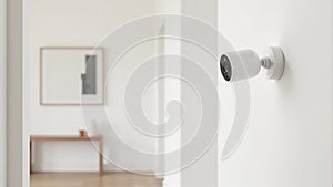 Security Camera Mounted On White Wall