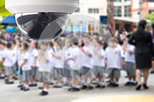 Security camera for prevent terrorism, crime, kidnap and bully for students in school.CCTV surveillance security camera transmit a photo