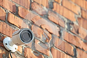 Security camera on red brick wall