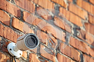 Security camera on red brick wall