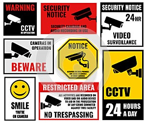 Security camera signs, cctv stickers