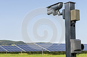 Security camera at a solar farm istallation,Gloucestershire,England,United Kingdom
