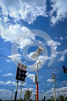 Security camera at the traffic light pole