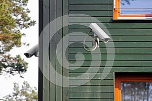 Security cameras on the building walls