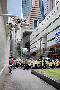 Security cameras in the city center in Singapore
