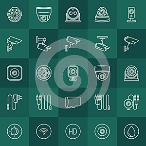 Security cameras icons set