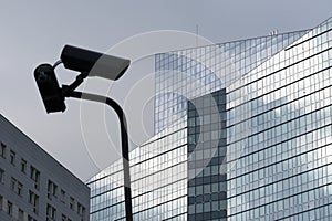 Security cameras and reflections, La Defense. 1 of 2