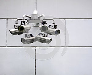 Security cameras on wall