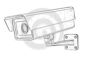 Security cctv camera. Hand drawn sketch